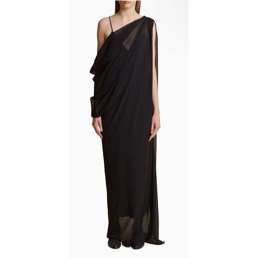 KHAITE Taj Long Draped Silk Dress In Black US 6 $2900